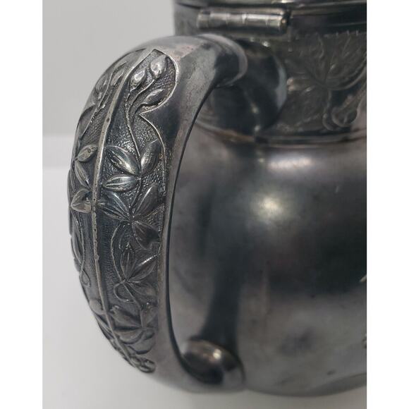Antique 1800-1849 Pairpoint Mfg. Co. Quadruple Silver Plate Floral Tea Pot Dents - Picture 7 of 16